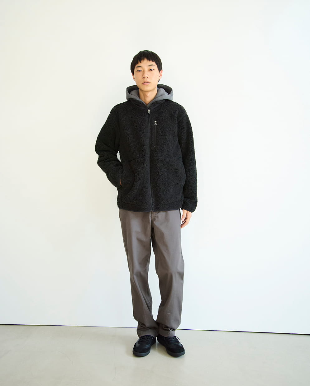 紳士　ボアフリースジャケットの着用イメージ2