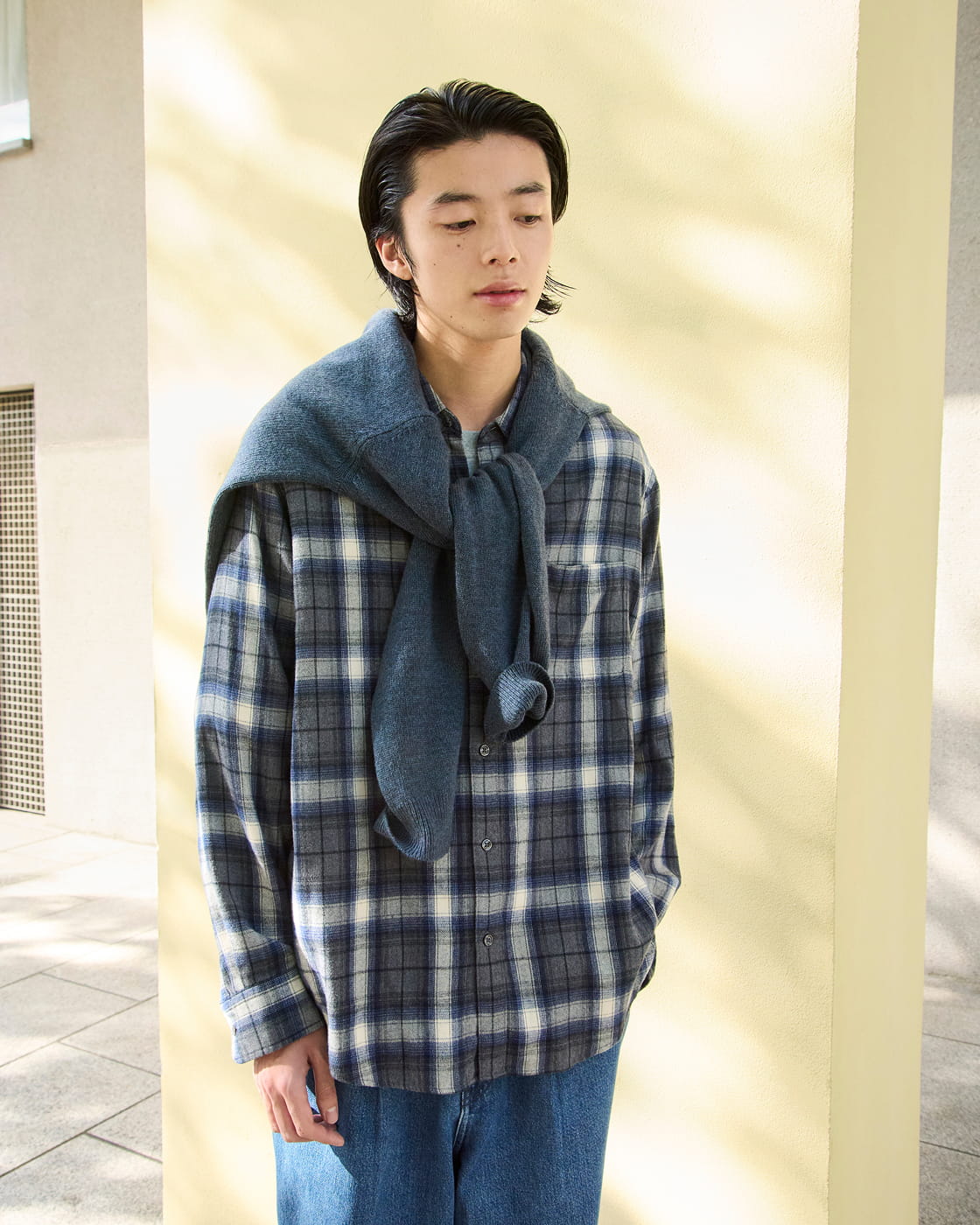紳士　両面起毛フランネル長袖シャツの着用イメージ1