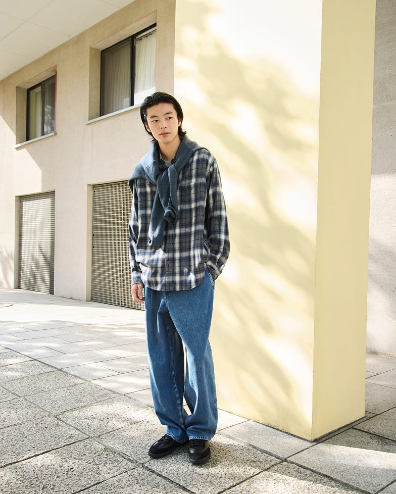 紳士　両面起毛フランネル長袖シャツの着用イメージ2