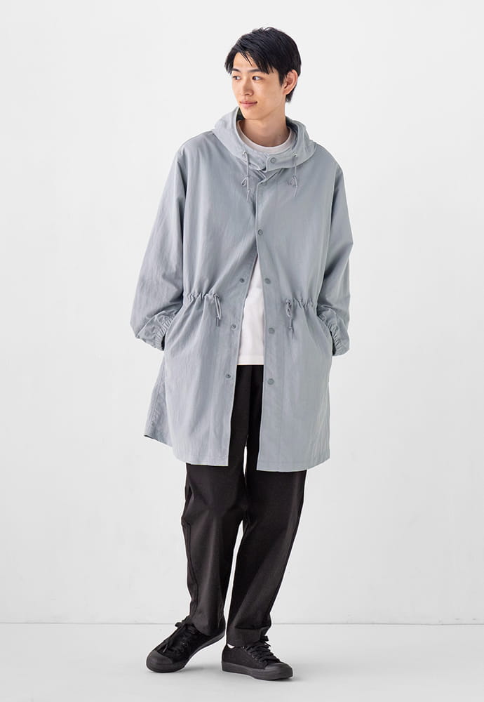 紳士　撥水フード付きコートの着用イメージ