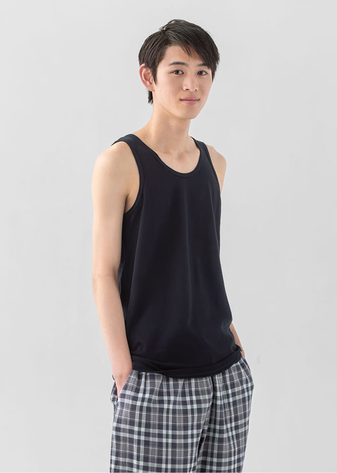 さらっと綿　メッシュ編み　タンクトップの着用イメージ