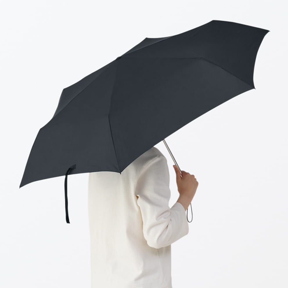 晴雨兼用　折りたたみ傘をさす写真