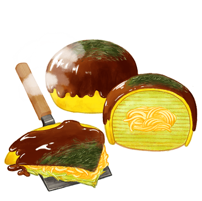 広島風お好み焼きバウムのイラスト