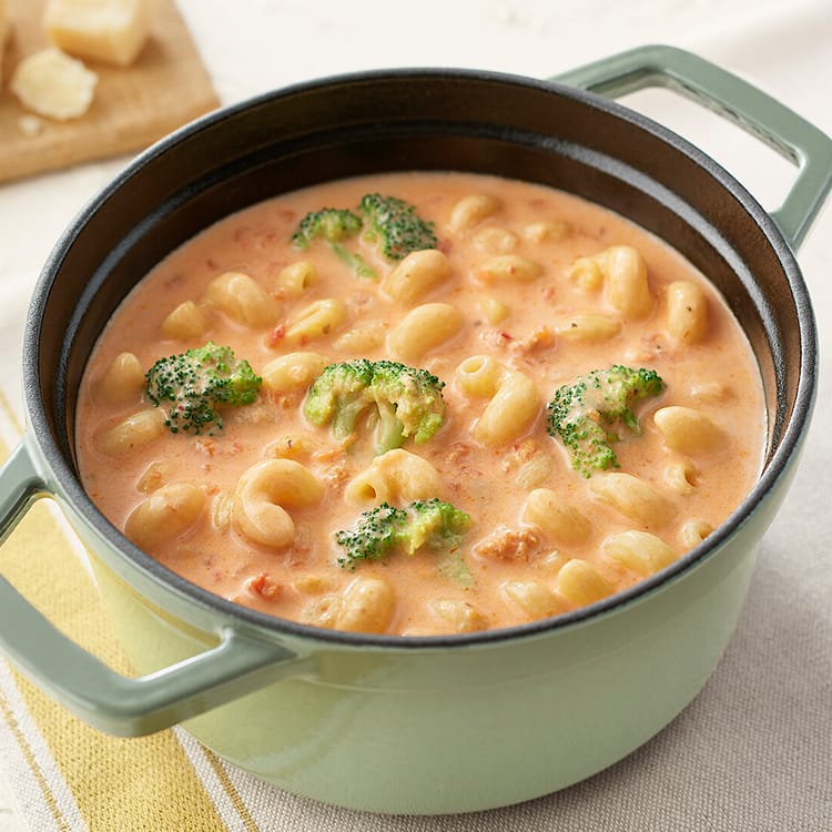 煮込んでつくるスープパスタの素 海老とチーズのトマトクリームで作ったスープパスタのイメージ