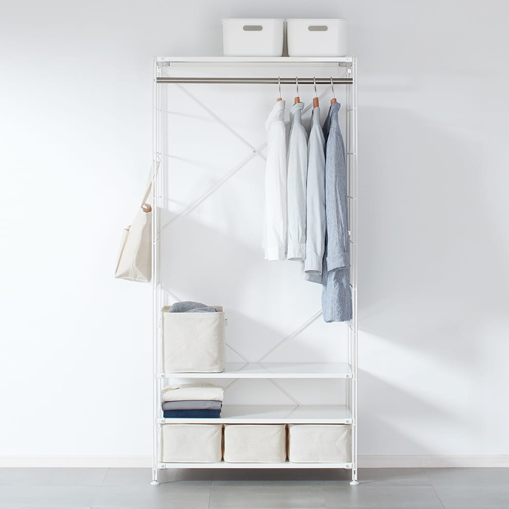 スチールユニットシェルフ　ワードローブセット　ライトグレーの商品画像