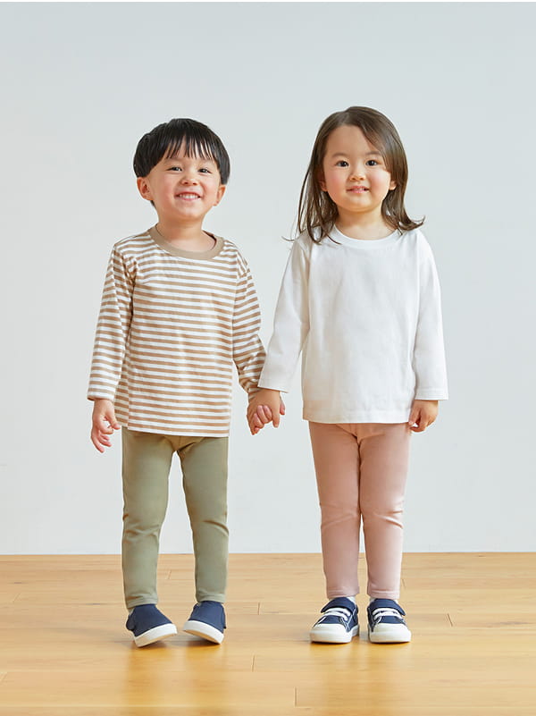 綿天竺編みクルーネック長袖Tシャツ着用イメージ