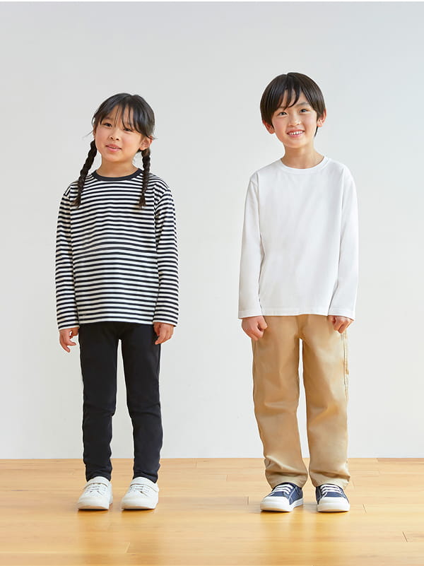 綿天竺編みクルーネック長袖Tシャツ着用イメージ