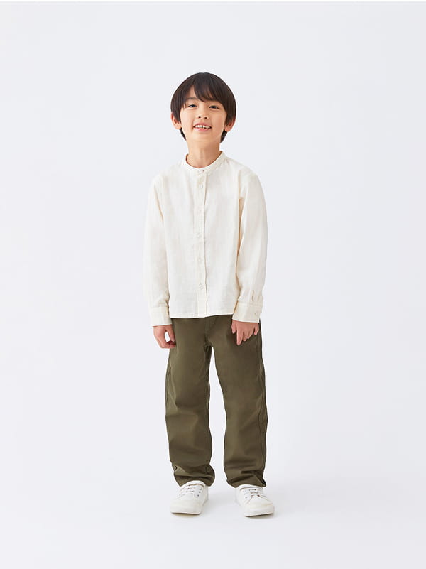 二重ガーゼスタンドカラー長袖シャツ着用イメージ