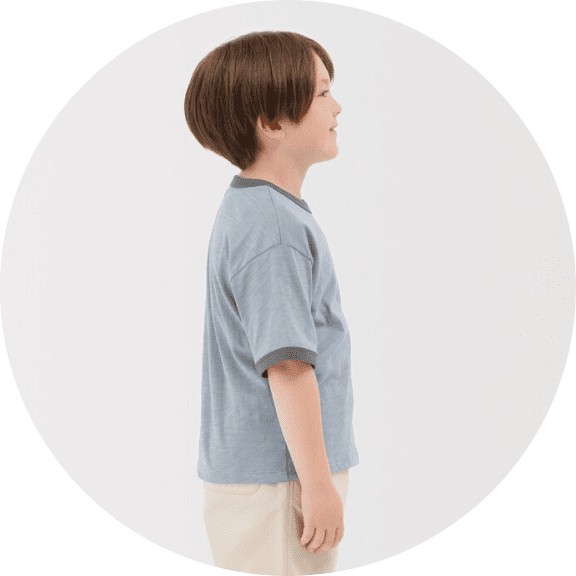 肌離れの良いムラ糸クルーネック五分袖Ｔシャツの着用イメージ
