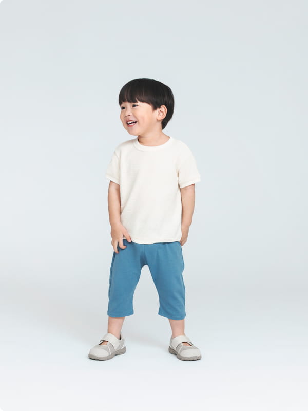 ワッフル編みクルーネック半袖ＴシャツのLOOKイメージ