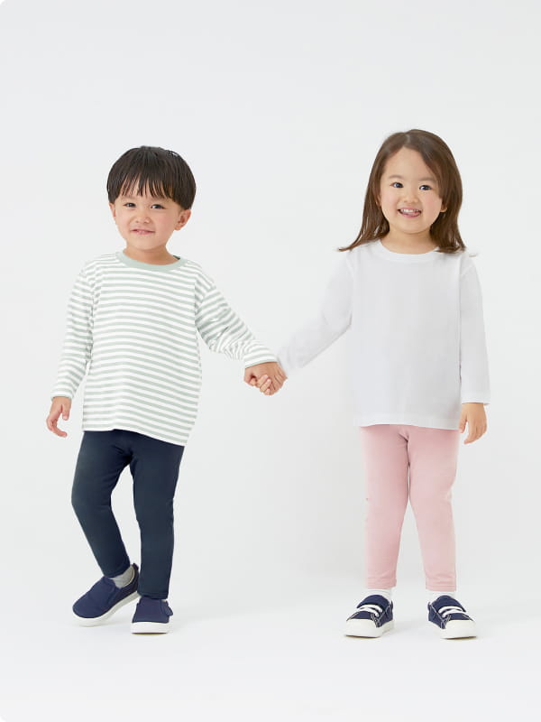 綿天竺編みクルーネック長袖ＴシャツのLOOKイメージ