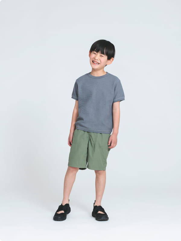 ワッフル編みクルーネック半袖ＴシャツのLOOKイメージ