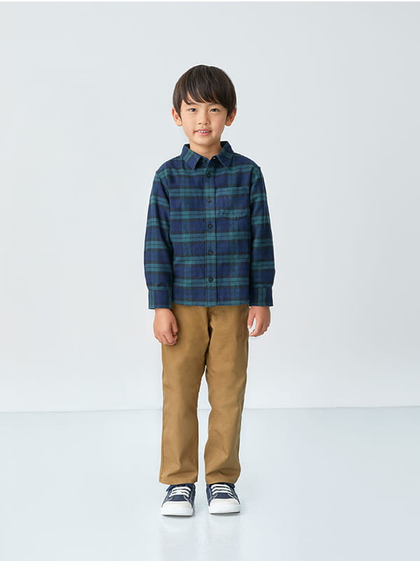 両面起毛フランネルレギュラーカラー長袖シャツ着用イメージ画像