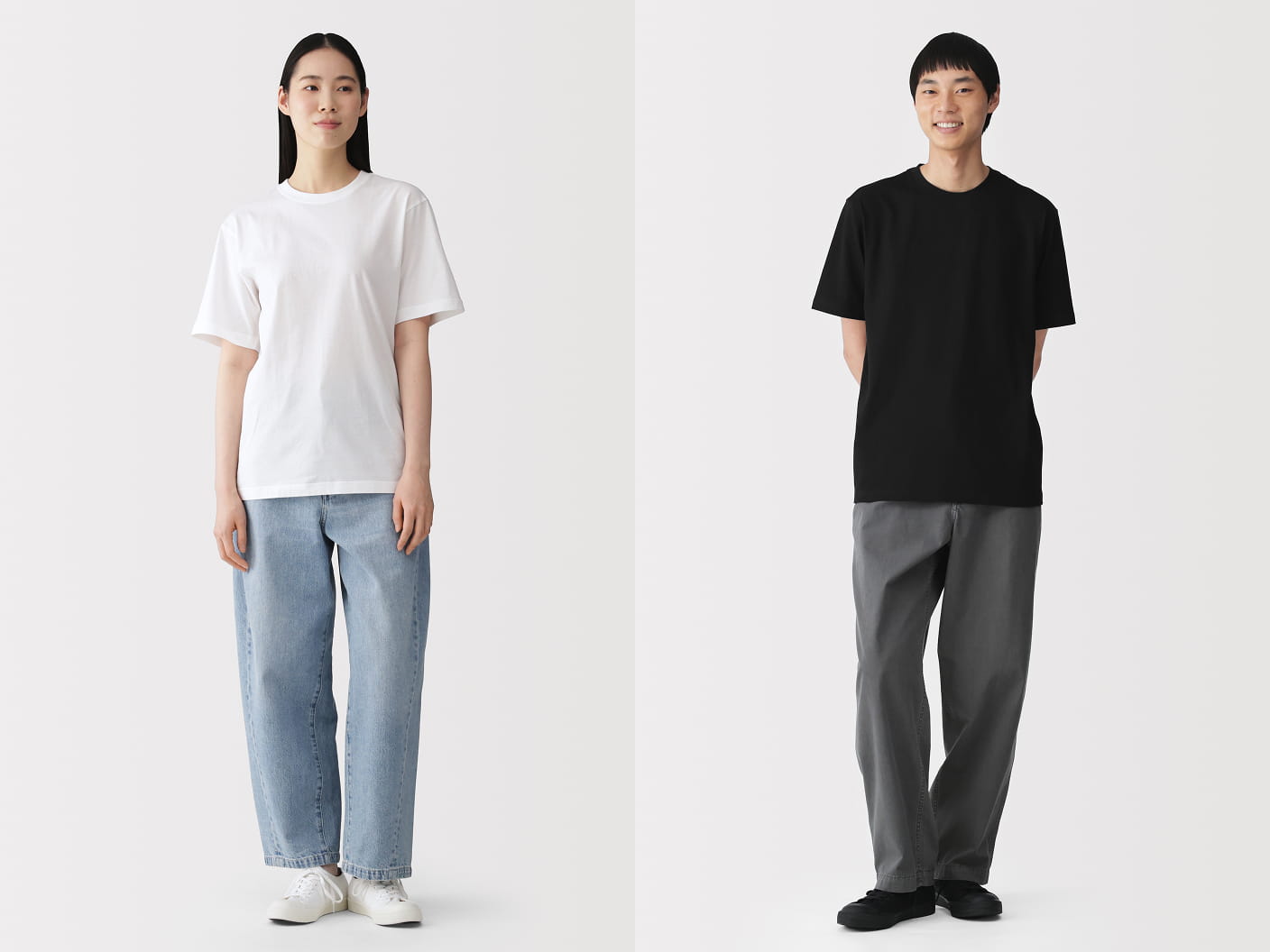 綿天竺編み　クルーネック半袖Ｔシャツの商品着用イメージ画像