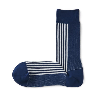 足なり直角 ジャカード編み ストライプ柄靴下 25～27cm・ダークネイビーストライプ