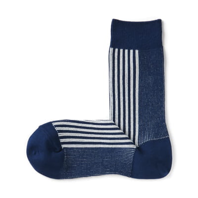 足なり直角 ジャカード編み ストライプ柄靴下 23～25cm・ダークネイビーストライプ