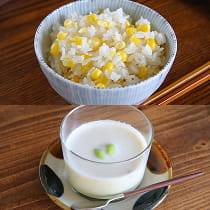 とうもろこしごはんと枝豆のポタージュの画像