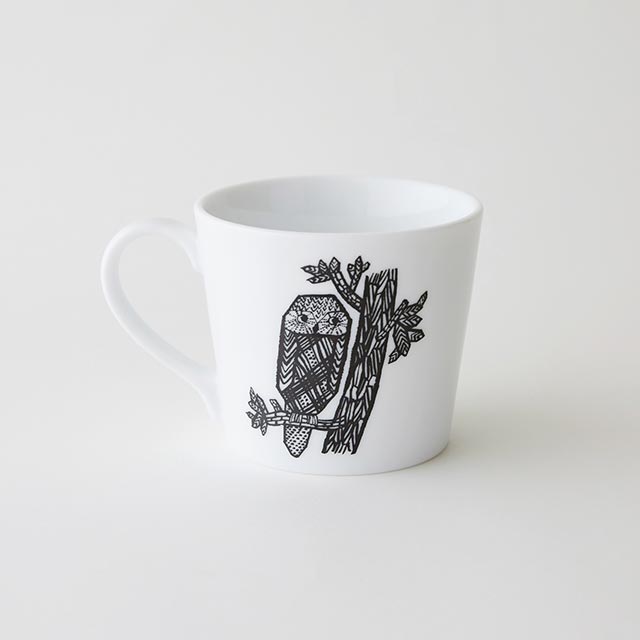 IDÉE blanco y negro マグカップ フクロウ