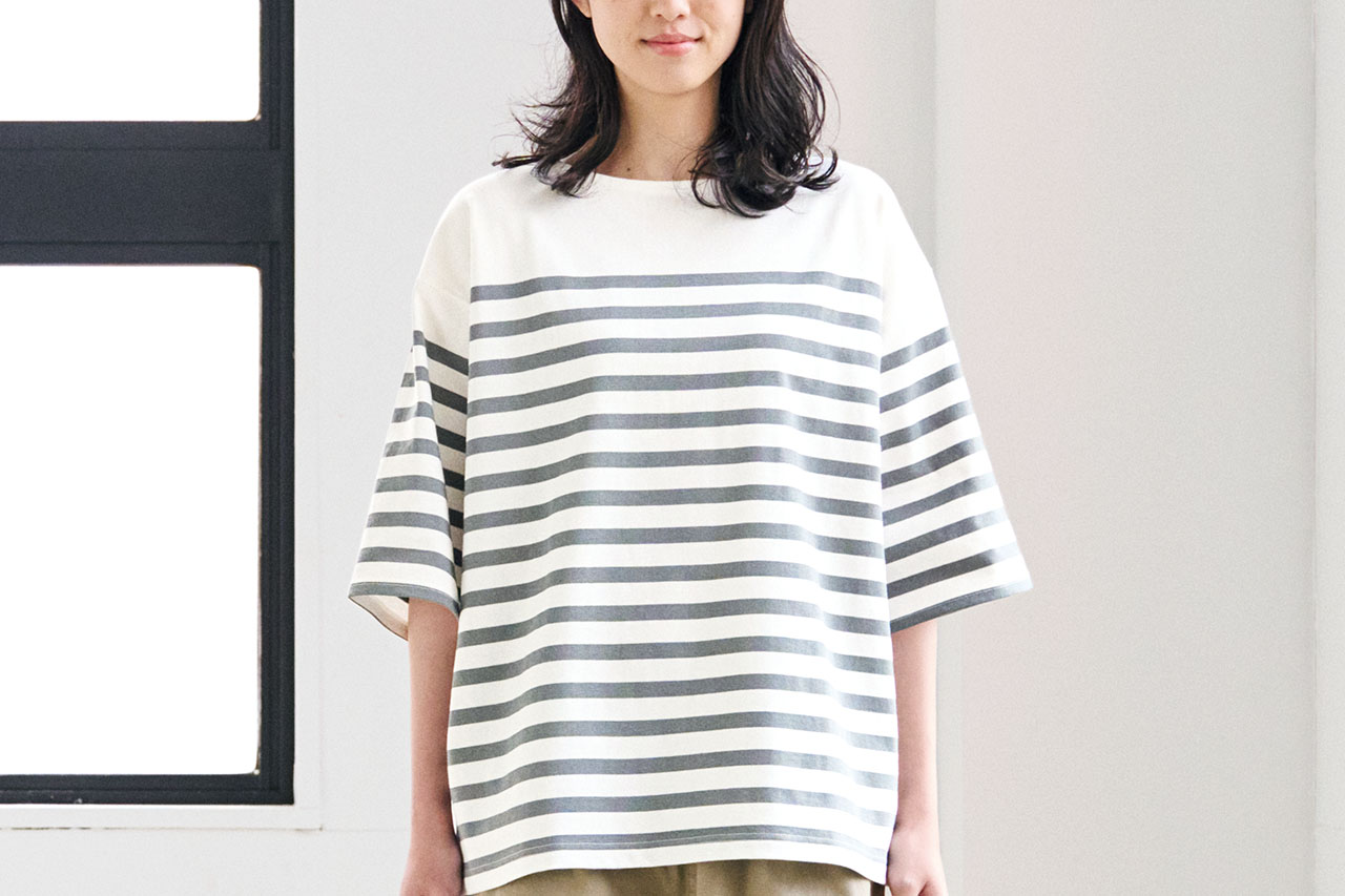 Muji labo 再生コットン混太番手天竺編み五分袖プルオーバー  L-XL