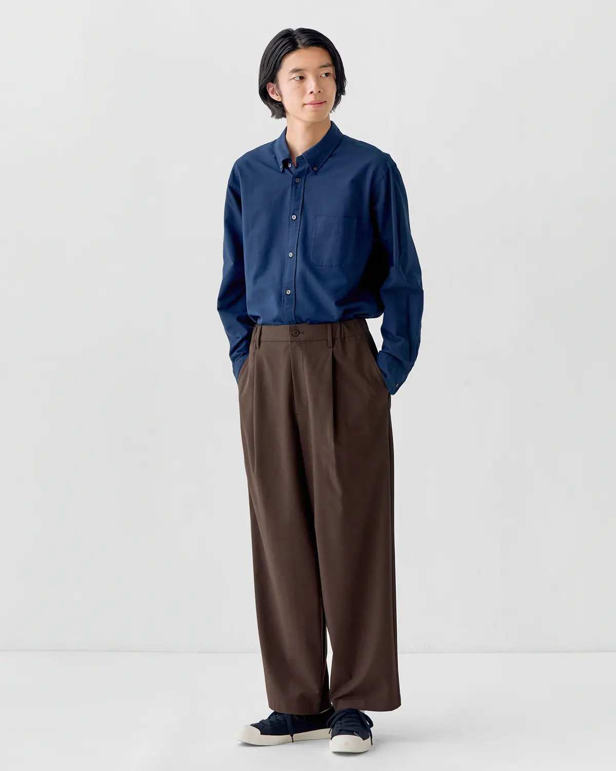 紳士　乾きやすいワンタックワイドパンツ