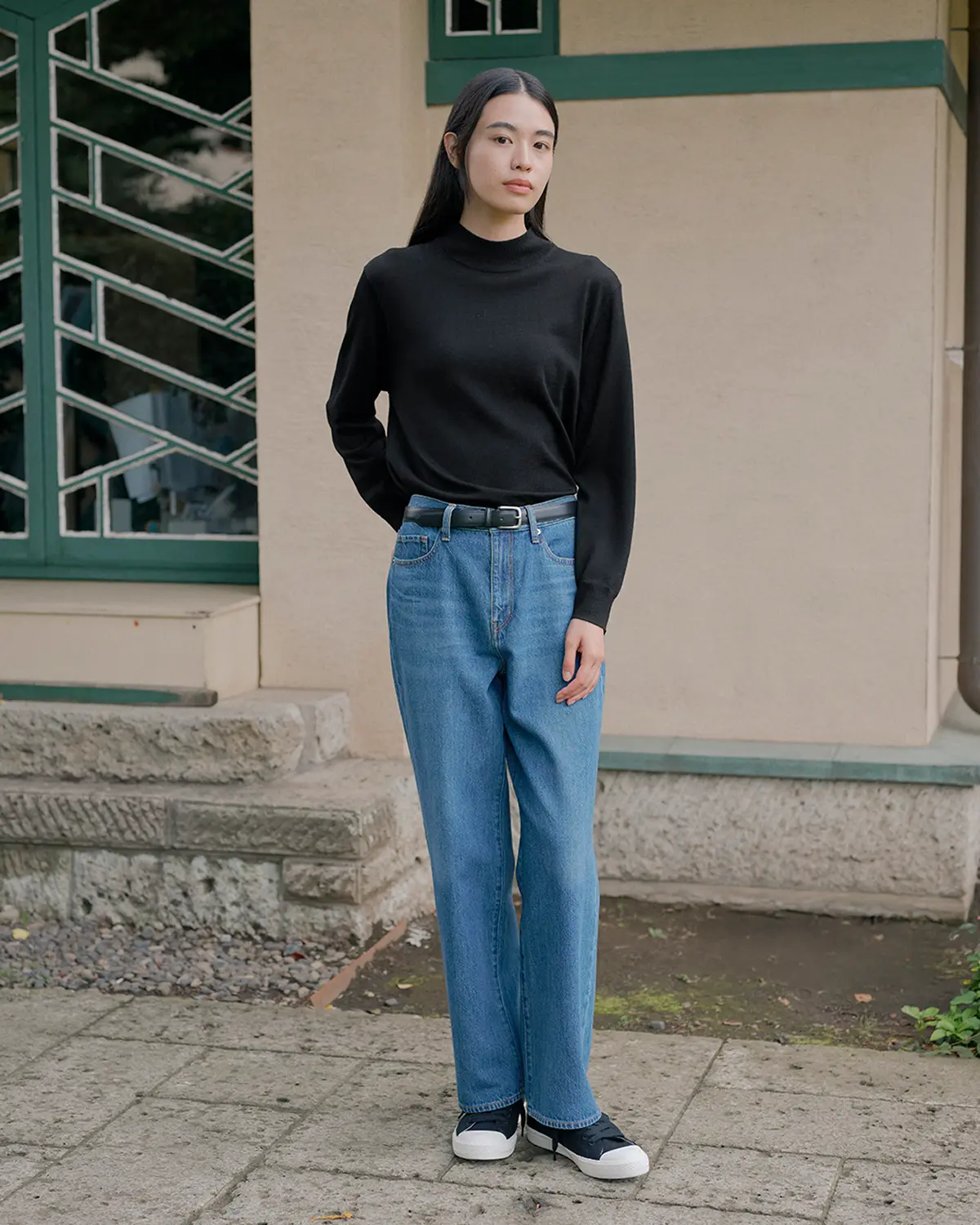 婦人 木の実から作ったカポック混 デニムストレートパンツ