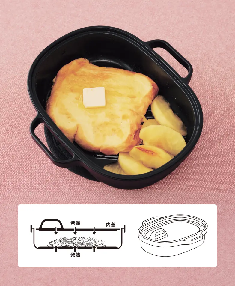 内蓋を浮かせて「焼く」「蒸し焼き」