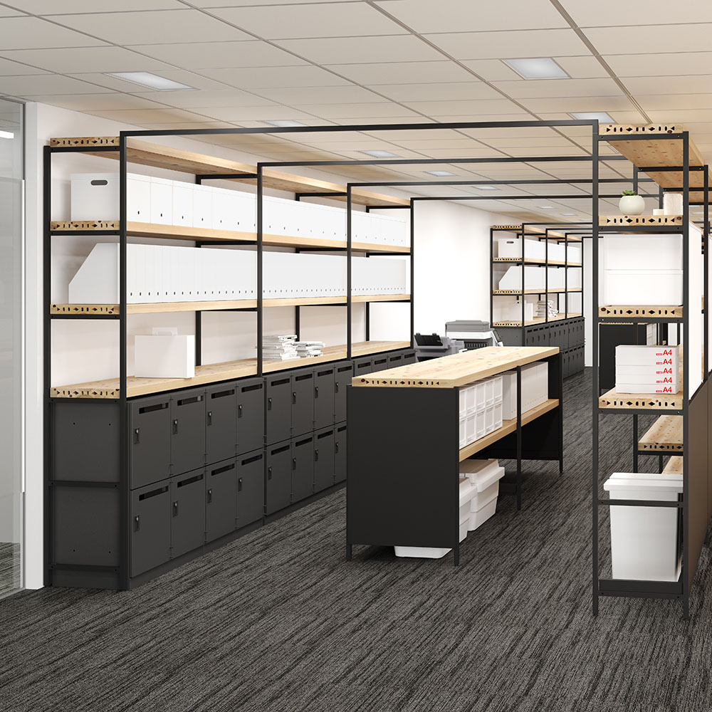 日本の木でできたシェルフ 3段 基本 棚幅940mm – 法人向け空間商