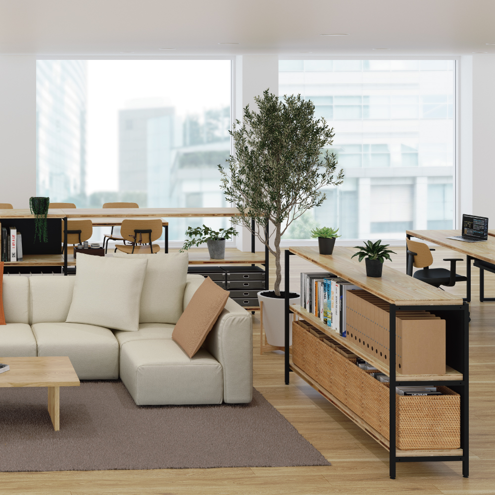 日本の木でできたシェルフ 5段 基本 棚幅940mm – 法人向け空間商