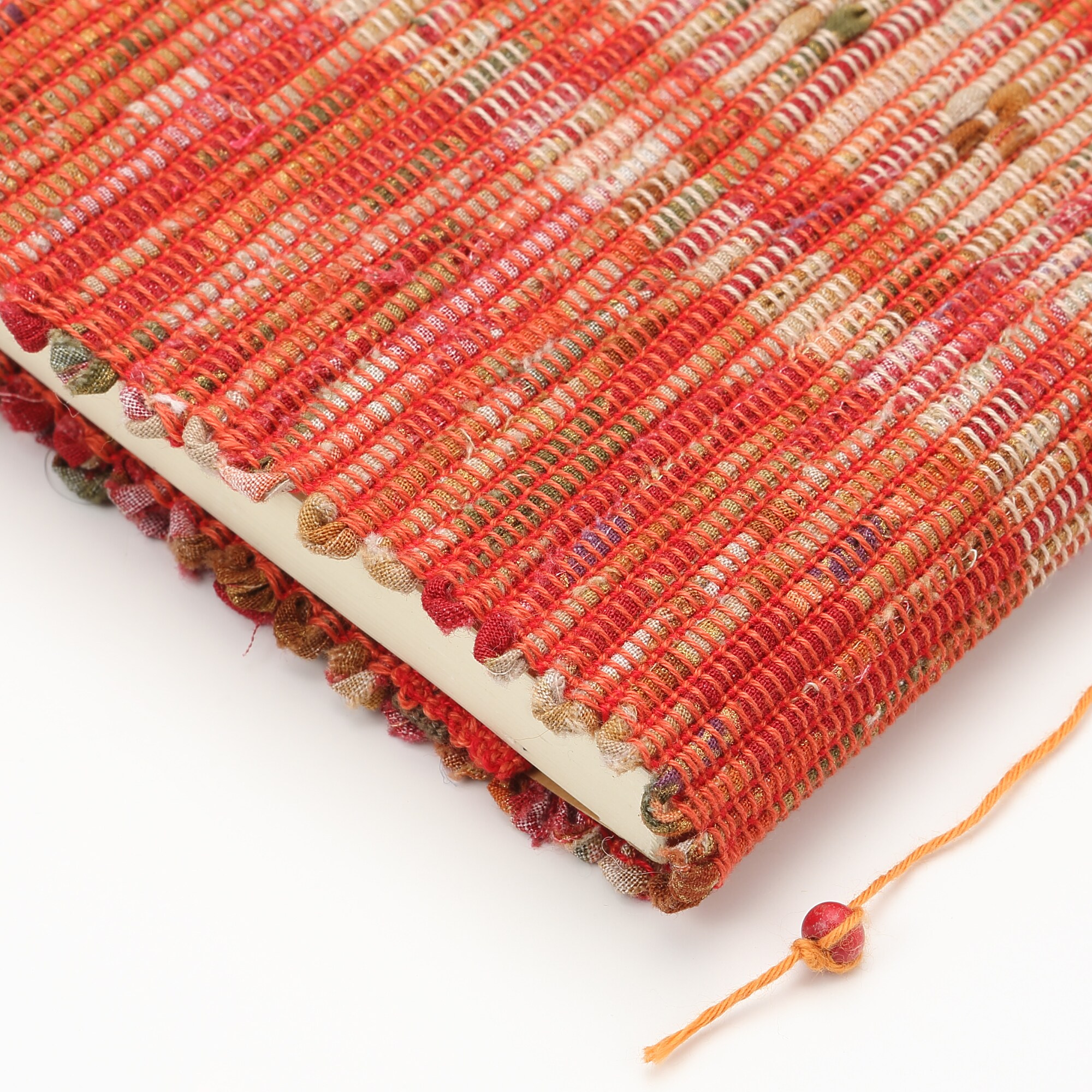 南部裂織　ブックカバー　浮き織り（赤系）