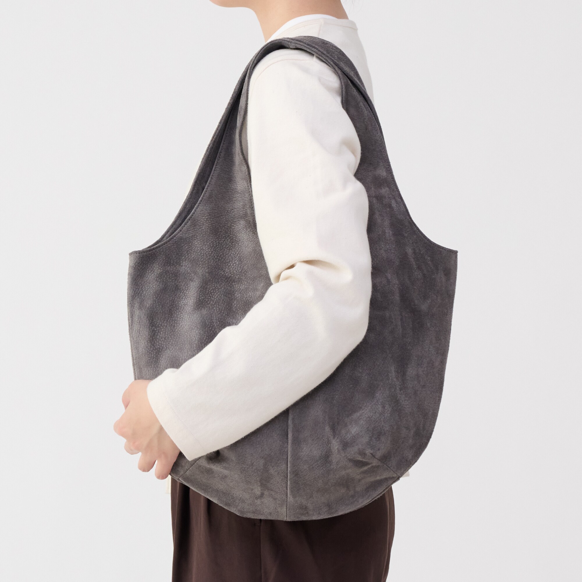 MUJI ヌメ革 ミニトートバッグ ライトグレー・２２×３６×１４ｃｍ ヌメ革 ミニトートバッグ | 無印良品