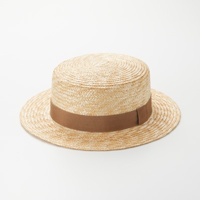 埼玉県　田中帽子の麦わら帽子「カンカン帽」ベージュリボン