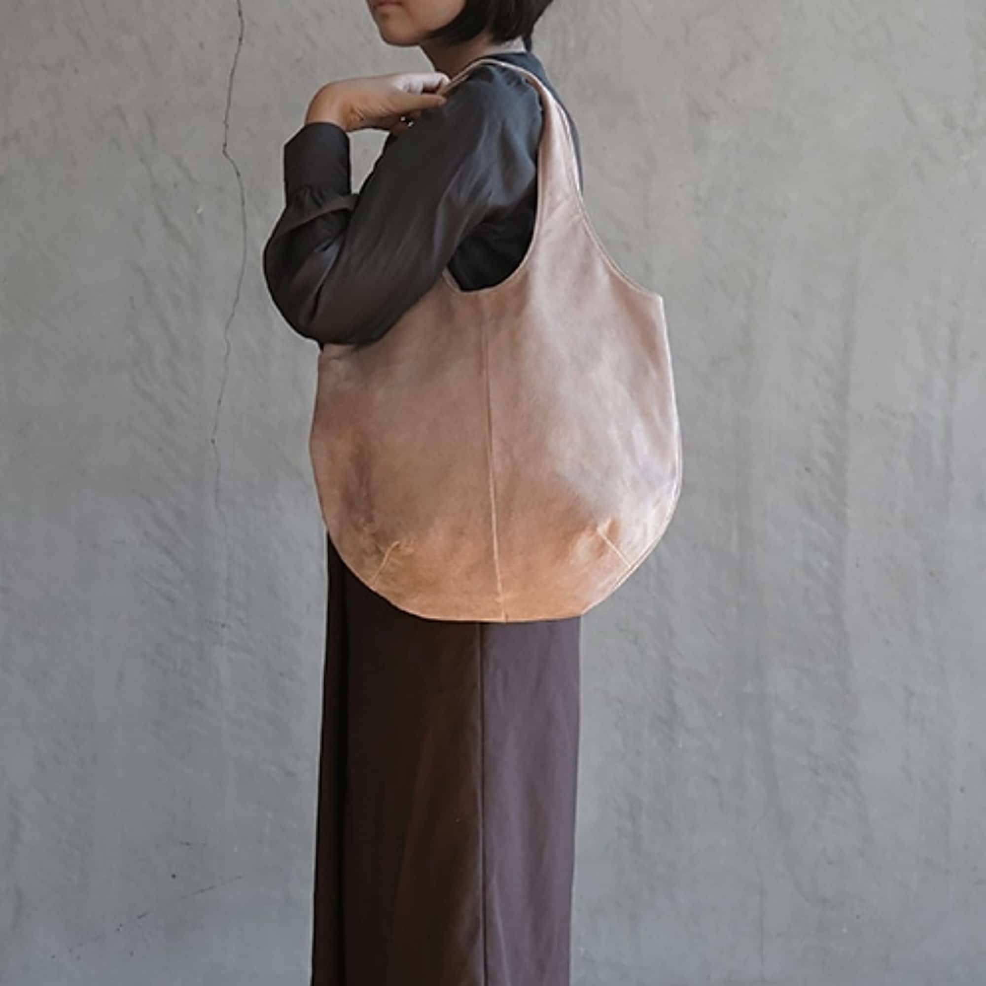 革屋が作った、洗えるドロップトートバッグ・ピンクベージュ