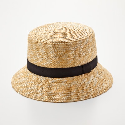 埼玉県　田中帽子の麦わら帽子「バケットハット」ブラックリボン