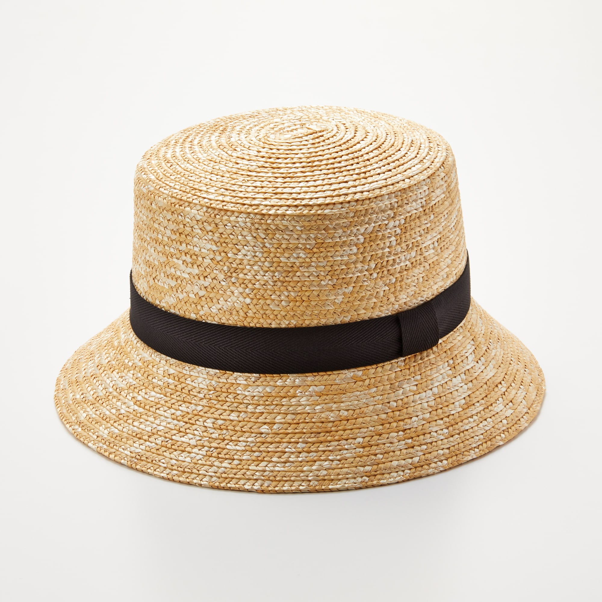 埼玉県　田中帽子の麦わら帽子「バケットハット」ブラックリボン