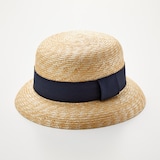 埼玉県　田中帽子の麦わら帽子「クロッシェハット（シエル）」ネイビーリボン