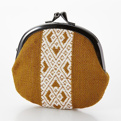 こぎん刺し　丸がま口　黄色