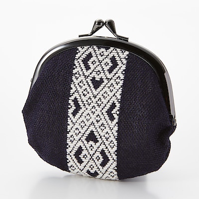 こぎん刺し　丸がま口　紺