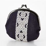 こぎん刺し　丸がま口　紺