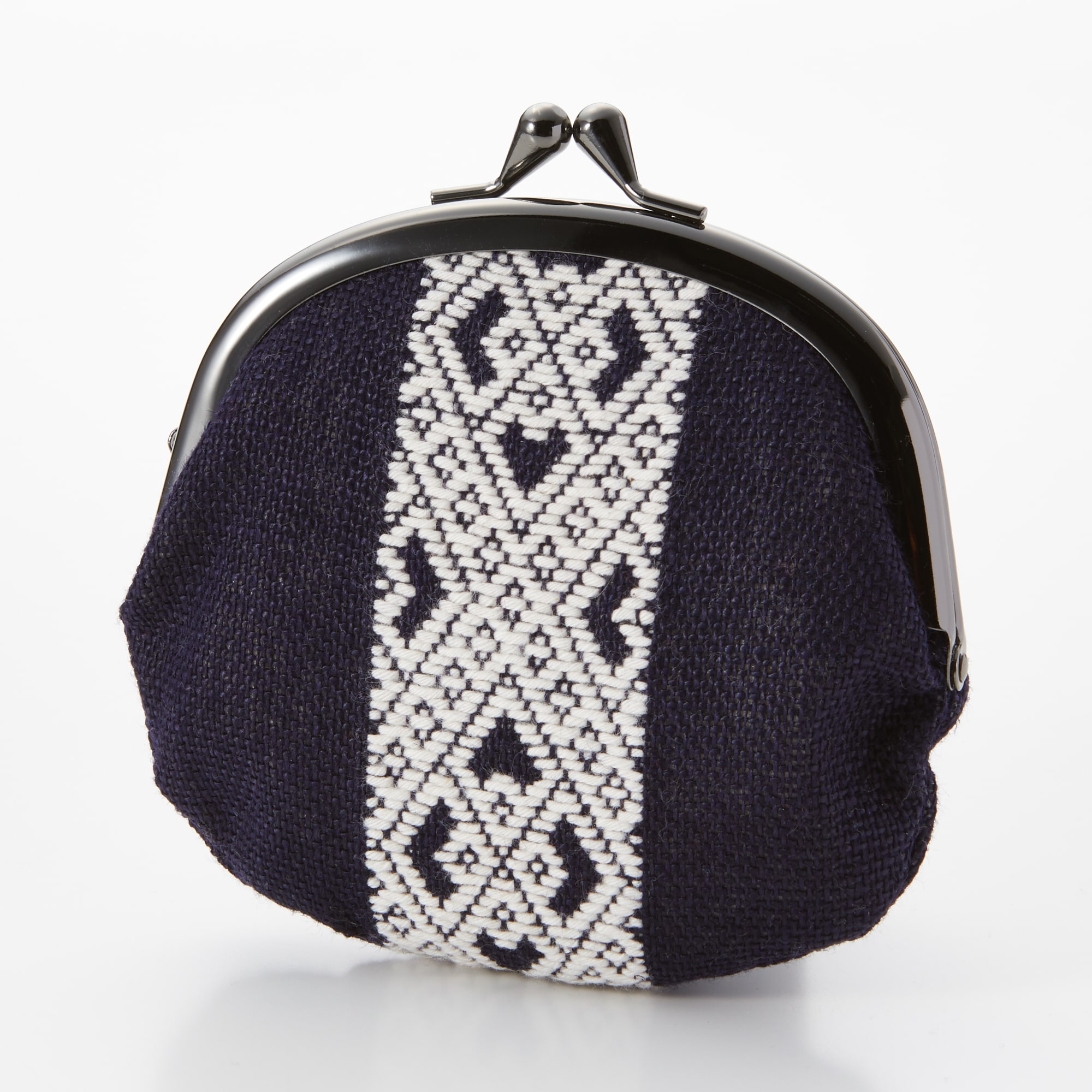 こぎん刺し　丸がま口　紺