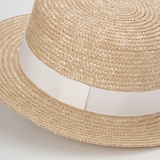 埼玉県　田中帽子の麦わら帽子「カンカン帽」ベージュ×ホワイトリボン