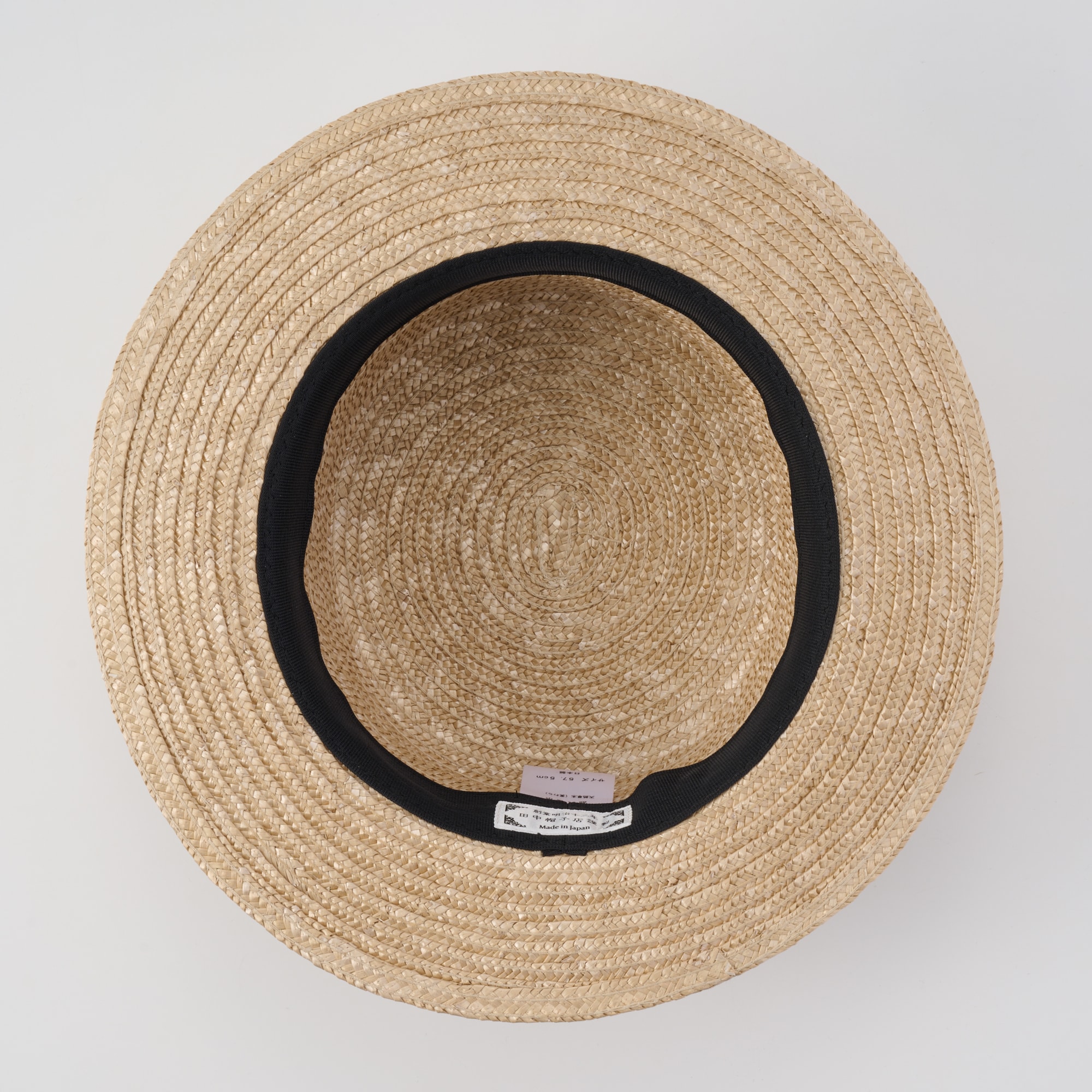 埼玉県　田中帽子の麦わら帽子「カンカン帽」ベージュ×ホワイトリボン