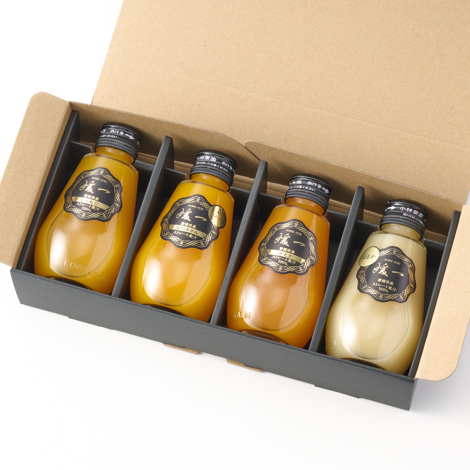 愛媛県産　小林果園の飲み比べ「媛一小瓶ジュース」B（しらぬひ、温州つぶ入り、せとか、はるか）４本入り