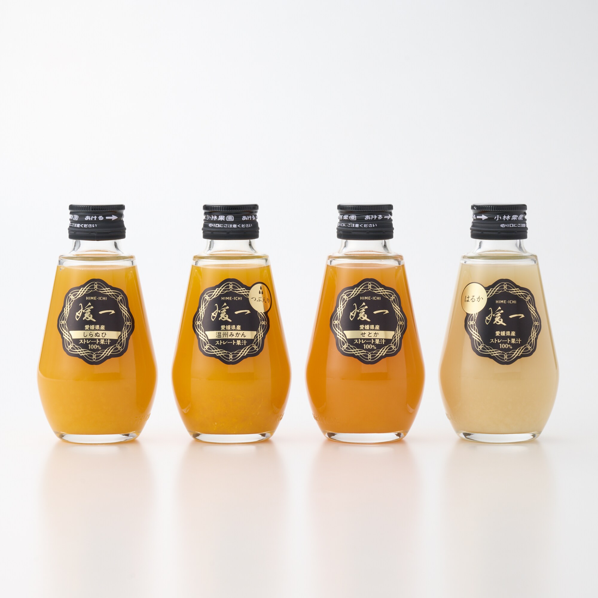 愛媛県産　小林果園の飲み比べ「媛一小瓶ジュース」B（しらぬひ、温州つぶ入り、せとか、はるか）４本入り