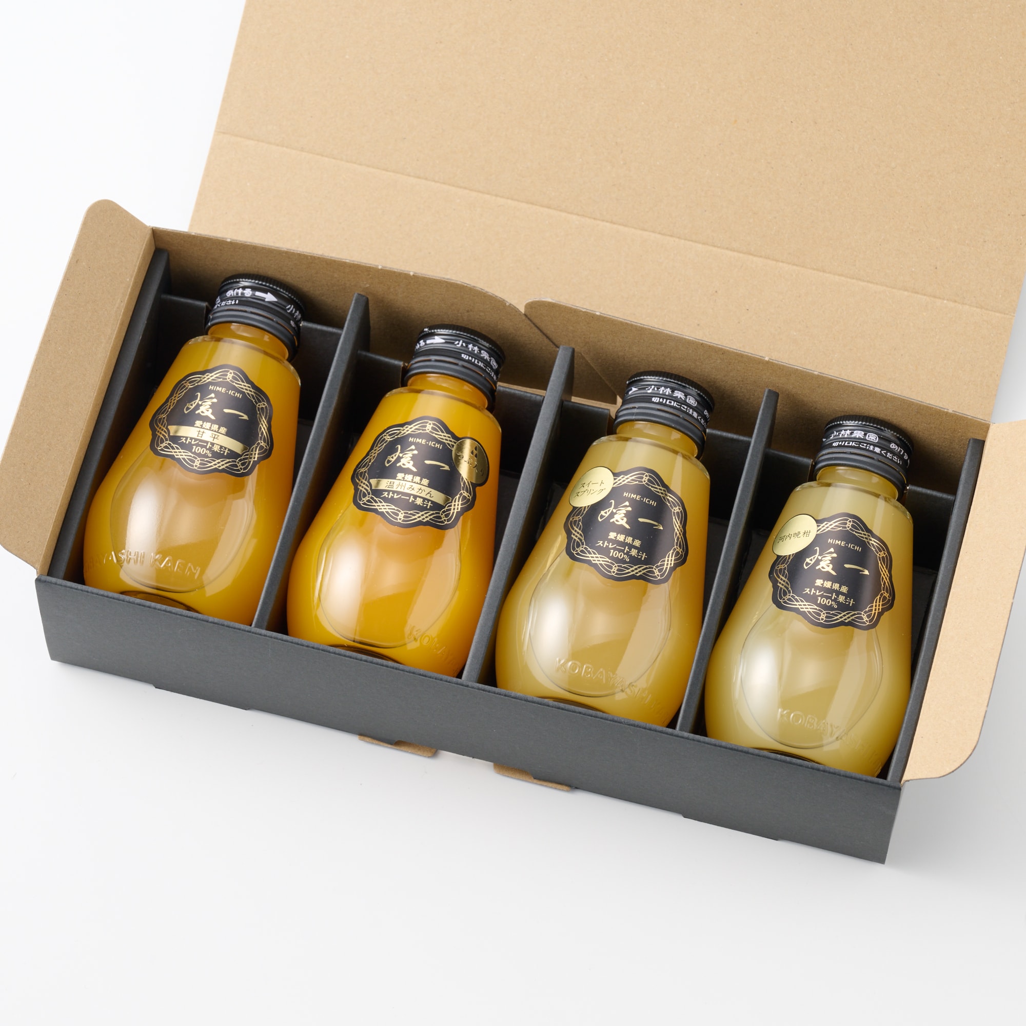 愛媛県産　小林果園の飲み比べ「媛一小瓶ジュース」C（甘平、温州つぶ入り、スイートスプリング、河内晩柑）４本入り