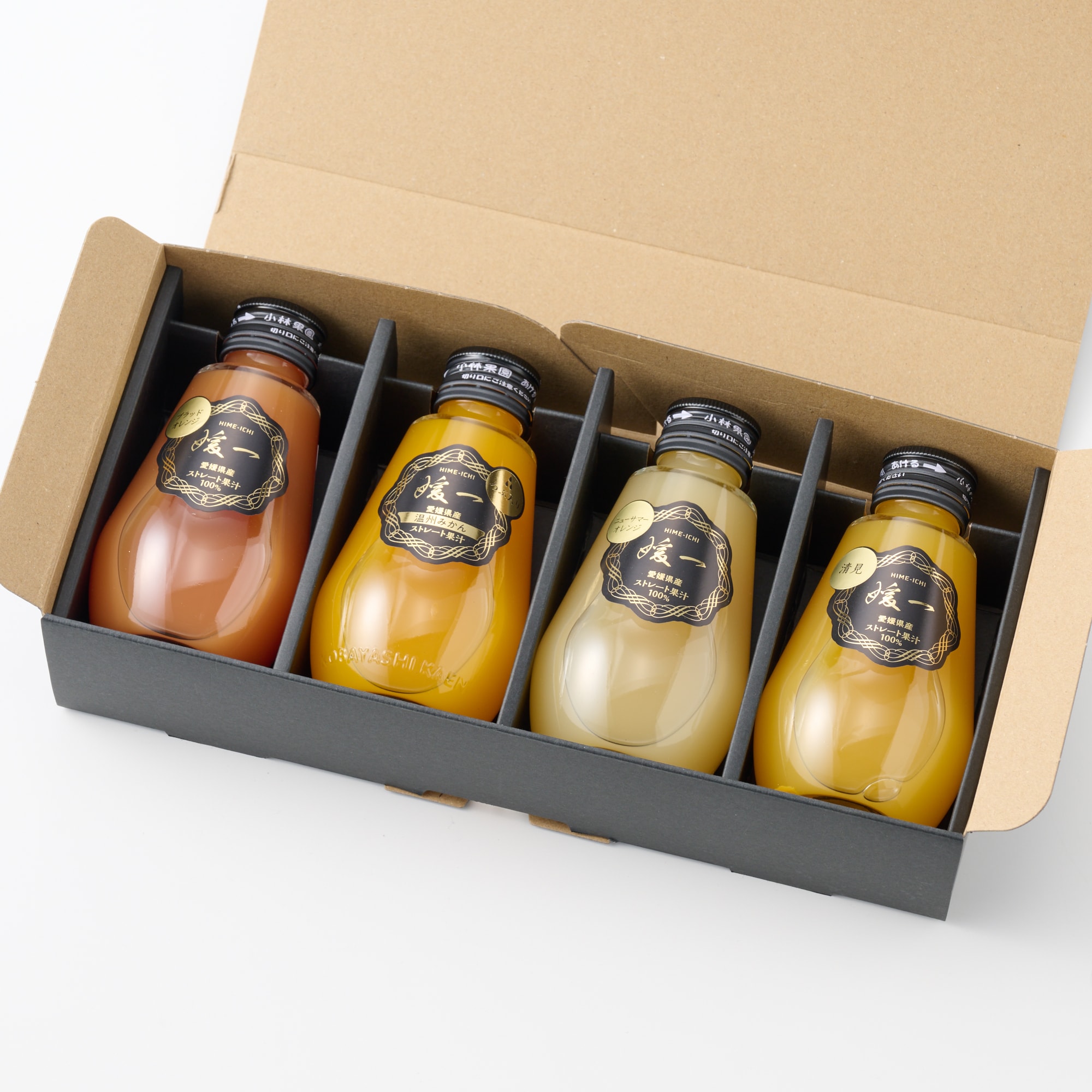 愛媛県産　小林果園の飲み比べ「媛一小瓶ジュース」D（ブラッドオレンジ、温州つぶ入り、ニューサマー、清見）４本入り