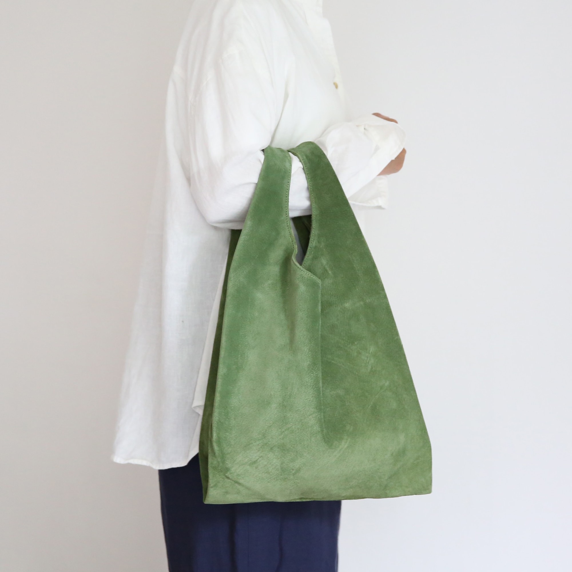 革屋が作った、洗えるショッピングバッグ・グリーン