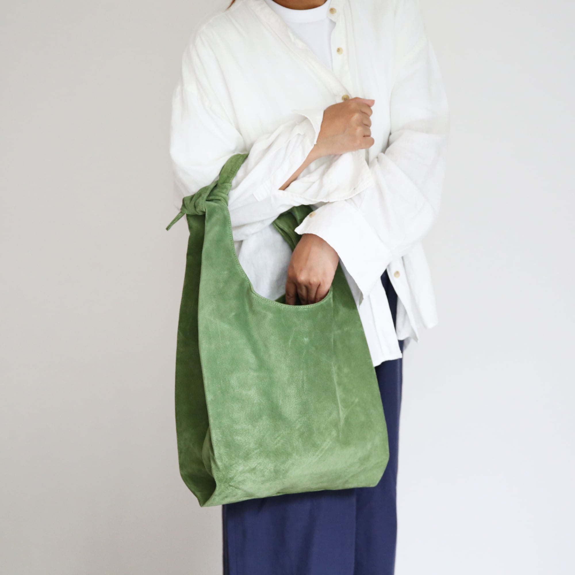 革屋が作った、洗えるショッピングバッグ・グリーン