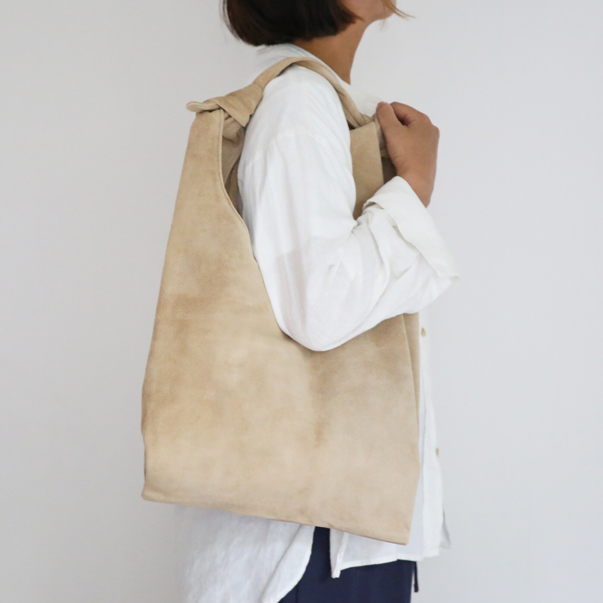   革屋が作った、 洗えるショッピングバッグ・ベージュ