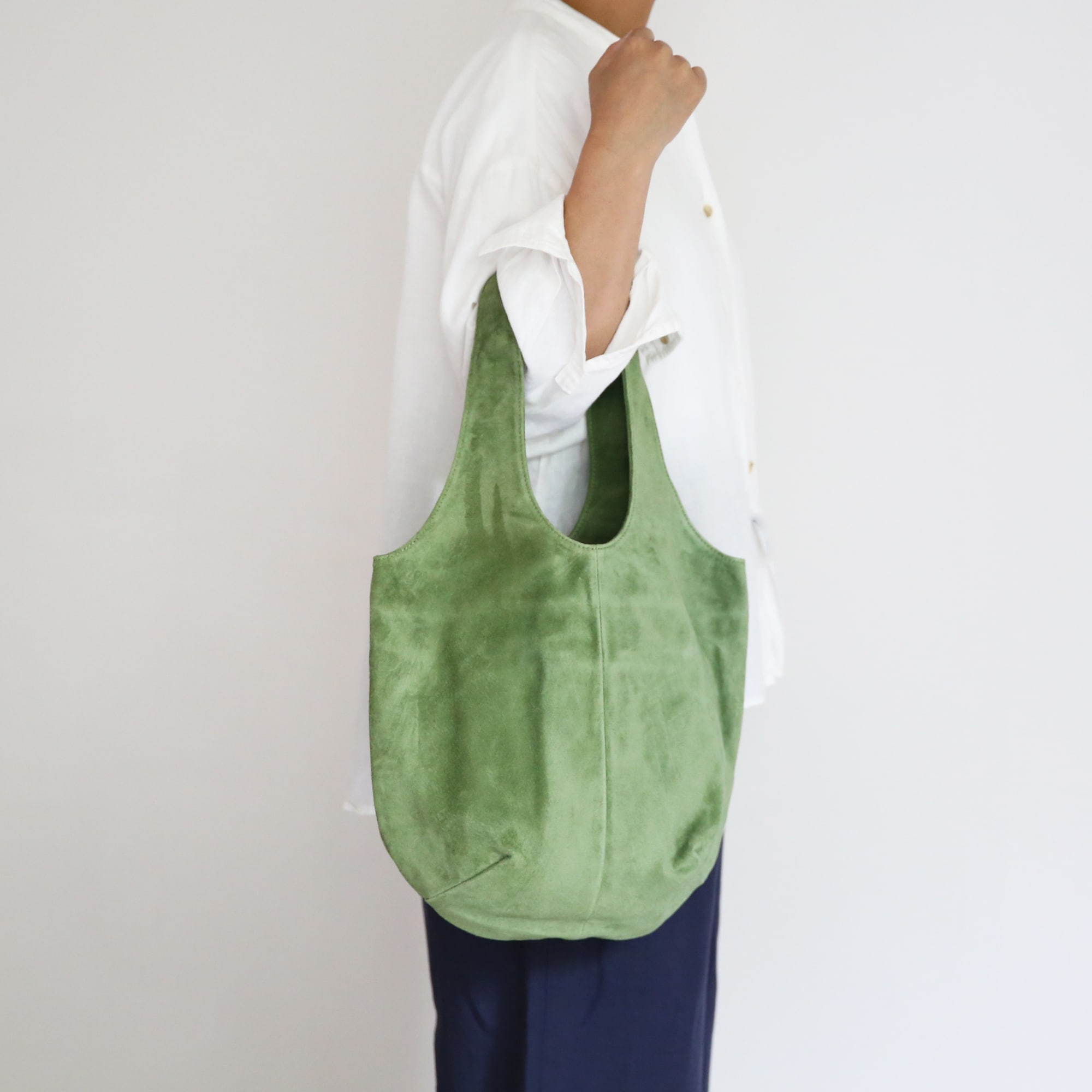 革屋が作った、洗えるドロップトートバッグ・グリーン