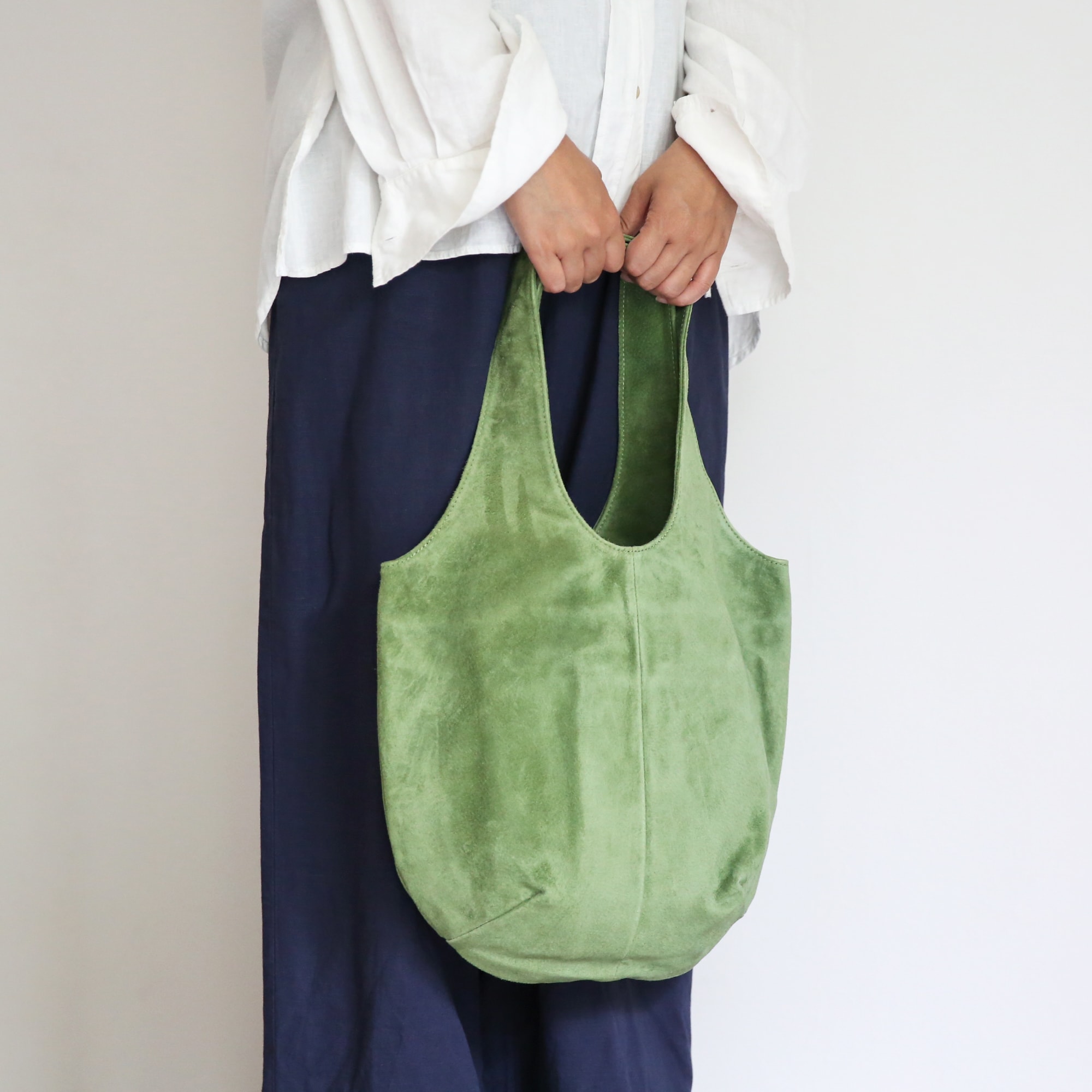 革屋が作った、洗えるドロップトートバッグ・グリーン